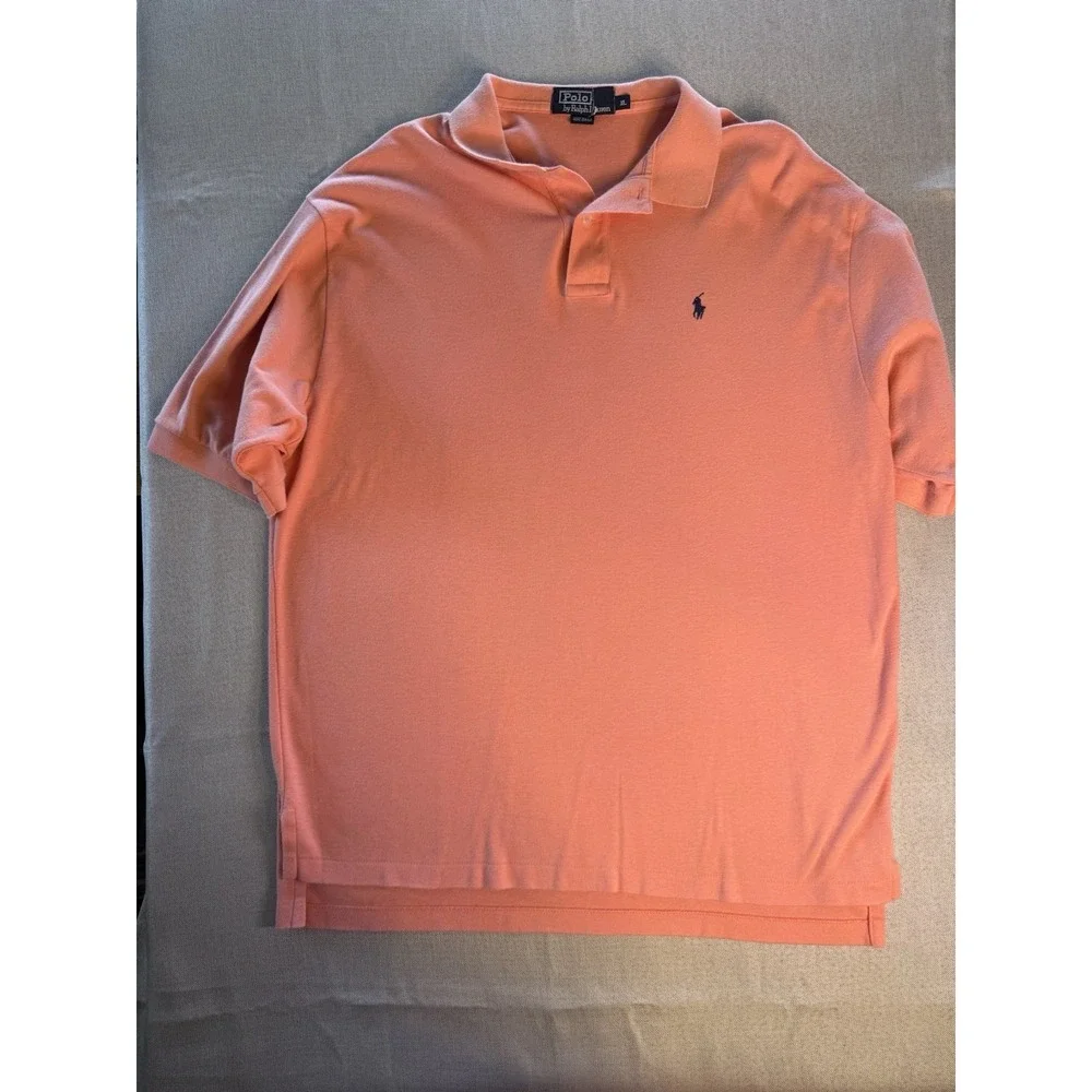 Vintage Polo Ralph Lauren Shirt XL Made USA Coral Pink Peach Short Sleeve Polo